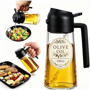 2-in-1 Olive Oil Sprayer Dispenser 16oz 470ml Glass Bottle Refillable BPA-Free